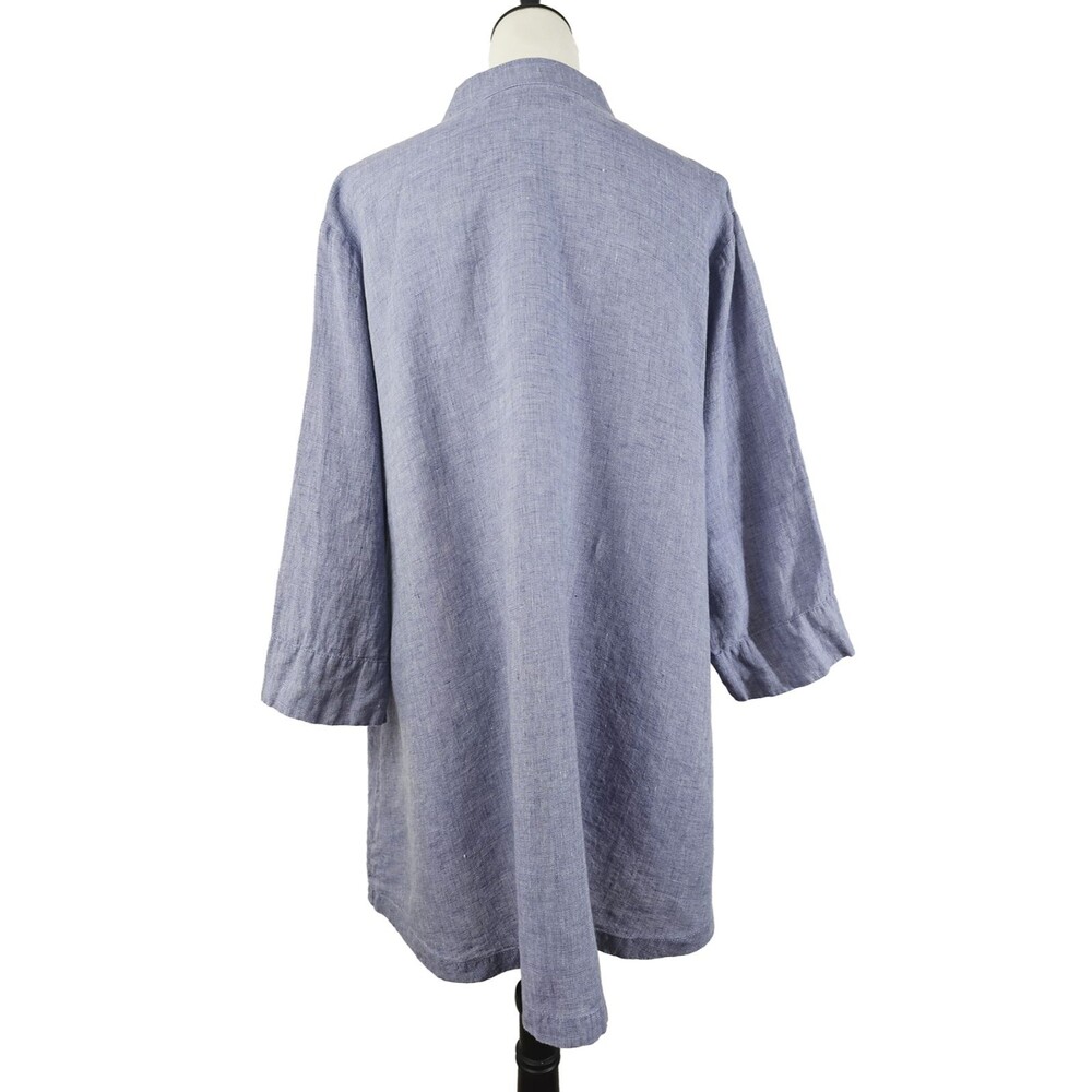 Flax 1G size 18/20 Light Blue Linen Oversized Classic Lagenlook Button Down - Picture 3 of 6
